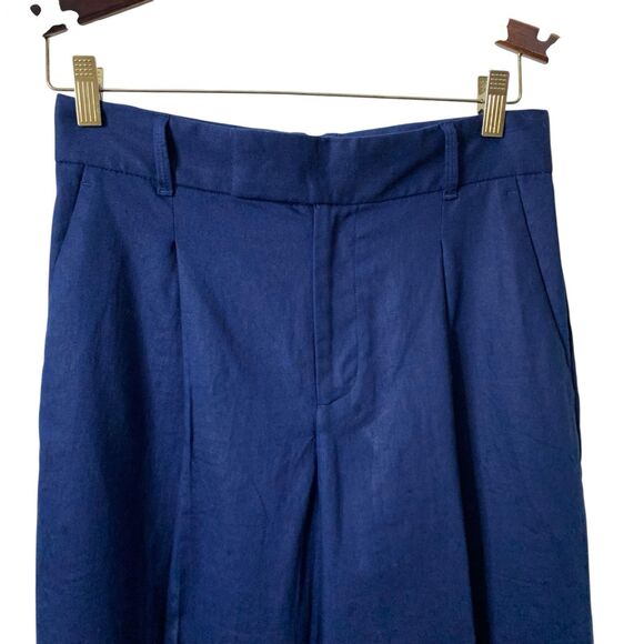 Banana Republic Linen Blend Pant Wide Leg Pleated Navy High-Rise Size 6 Petite - Picture 3 of 12